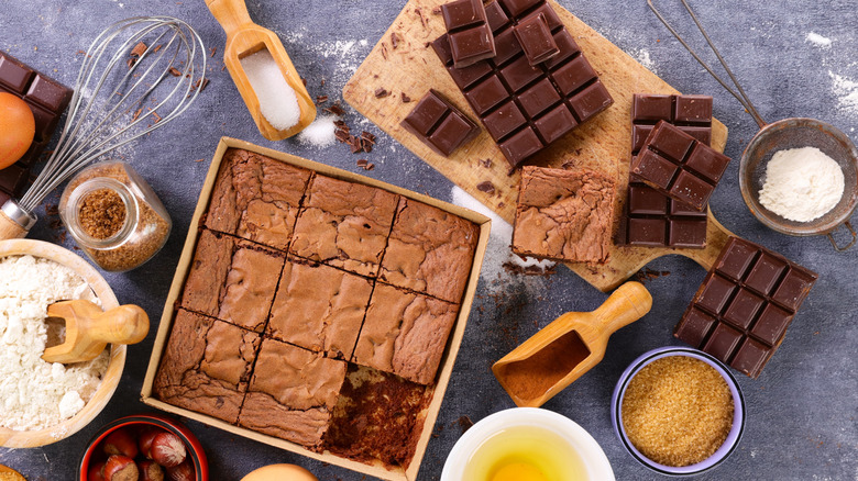 brownies surrounded by ingredients