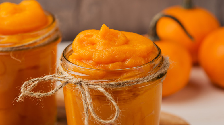 Jar of pumpkin puree