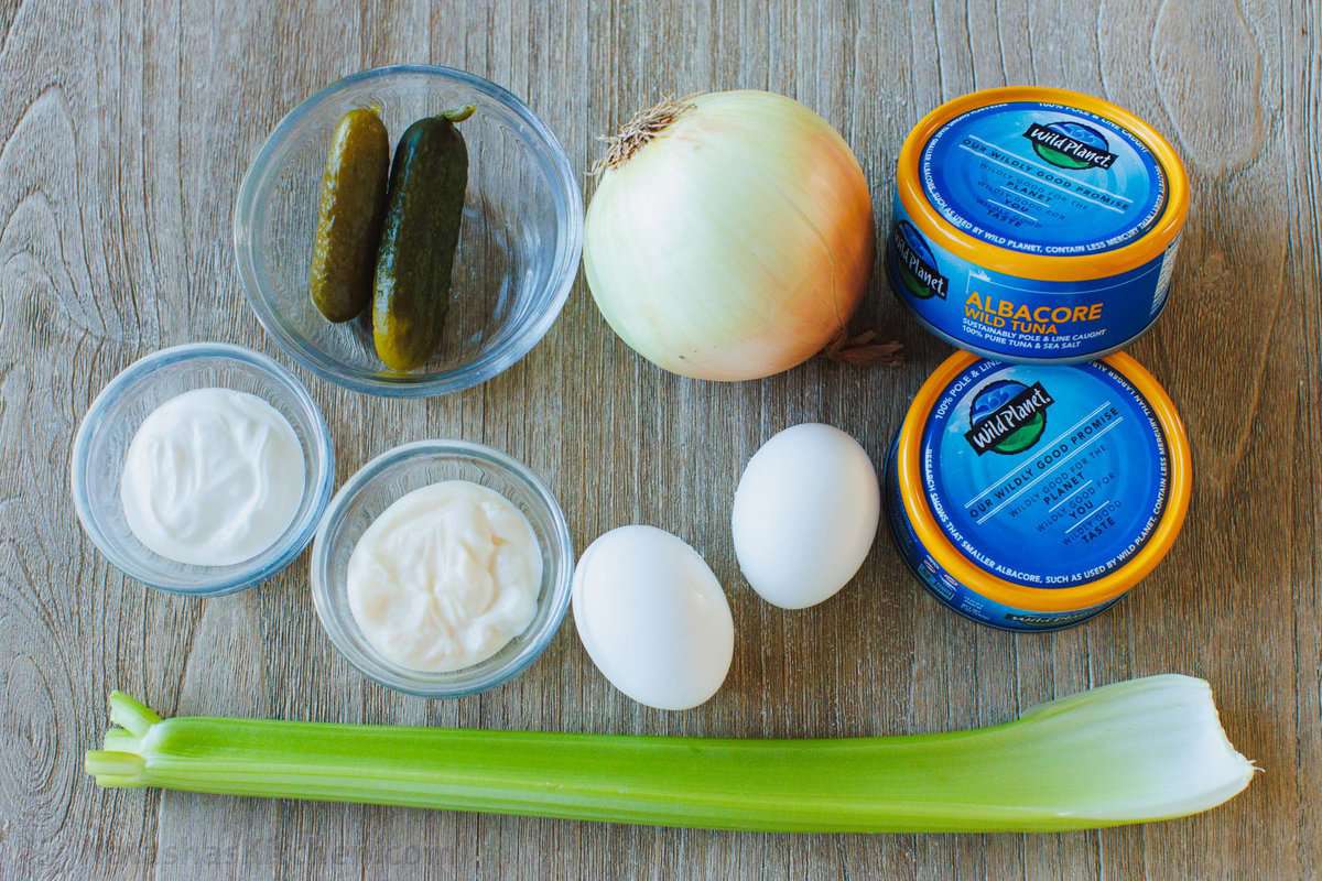 The ingredients for classic tuna salad.