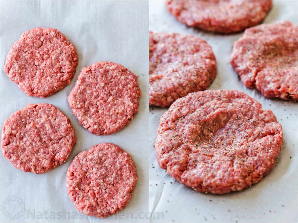 Formed burger patties with indent in center