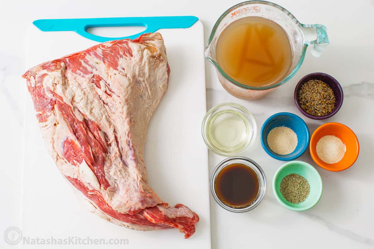 The ingredients for slow cooker shredded beef.