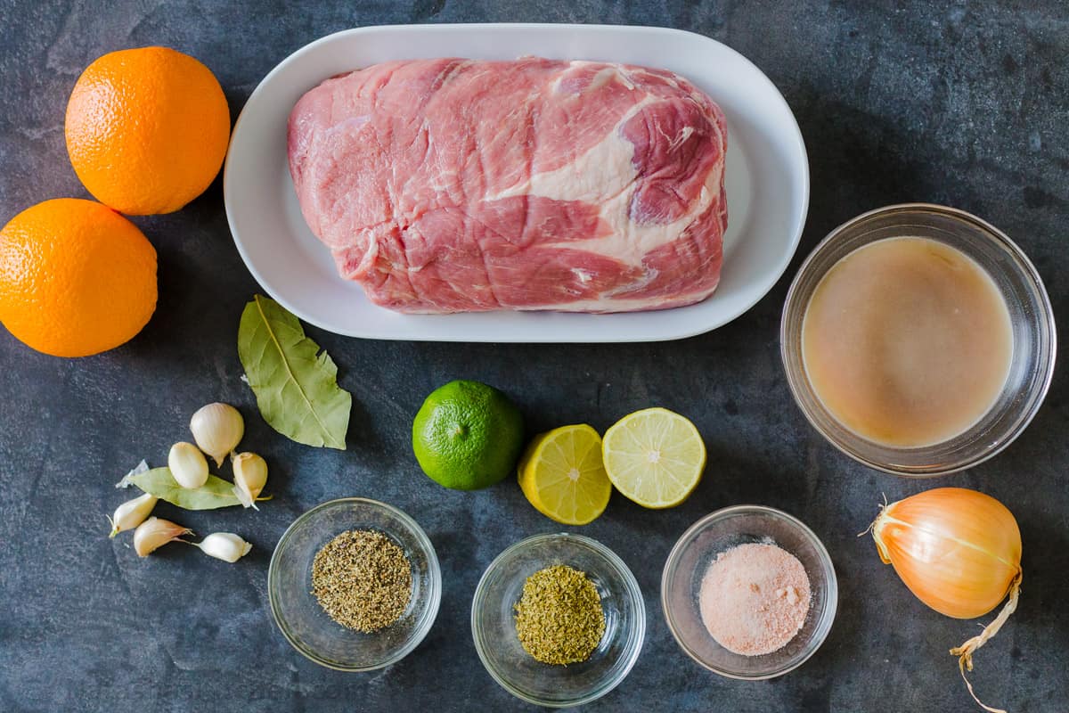 Ingredients for making pork carnitas