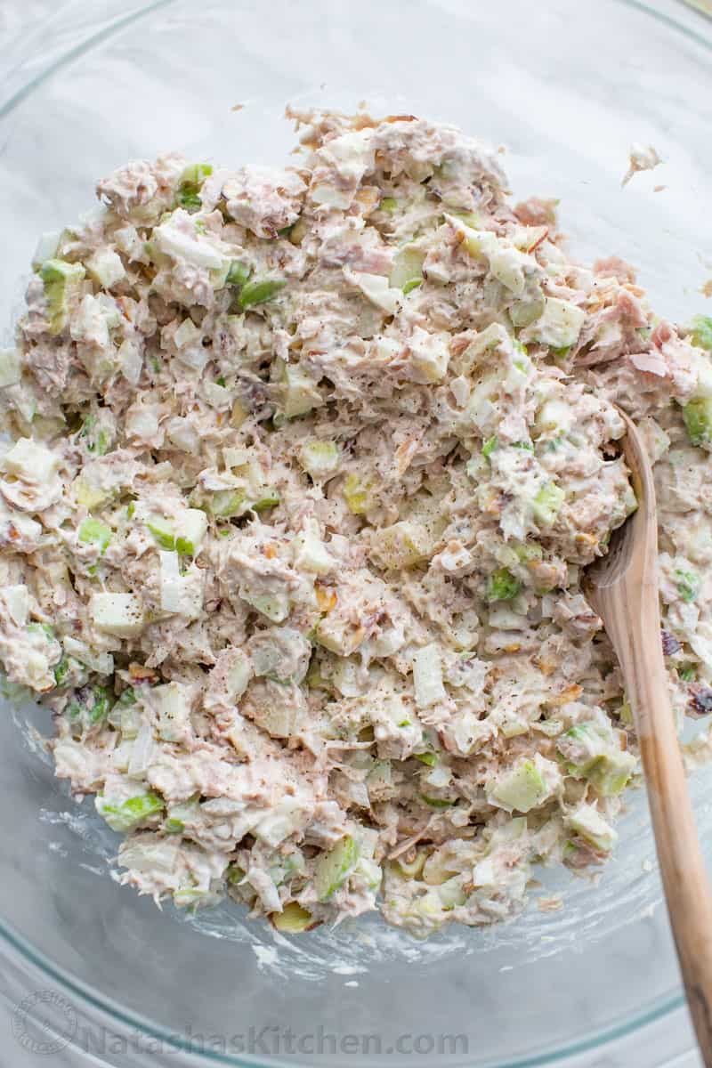 Freshly mixed apple tuna salad