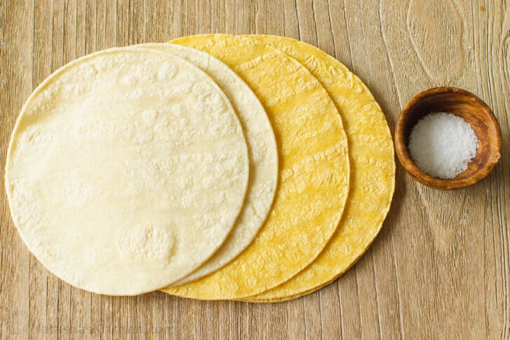 Overhead view of ingredients for homemade taco shells