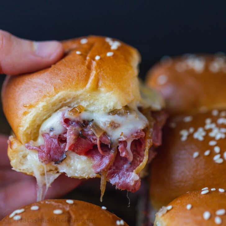 French Dip Sliders cheese pull