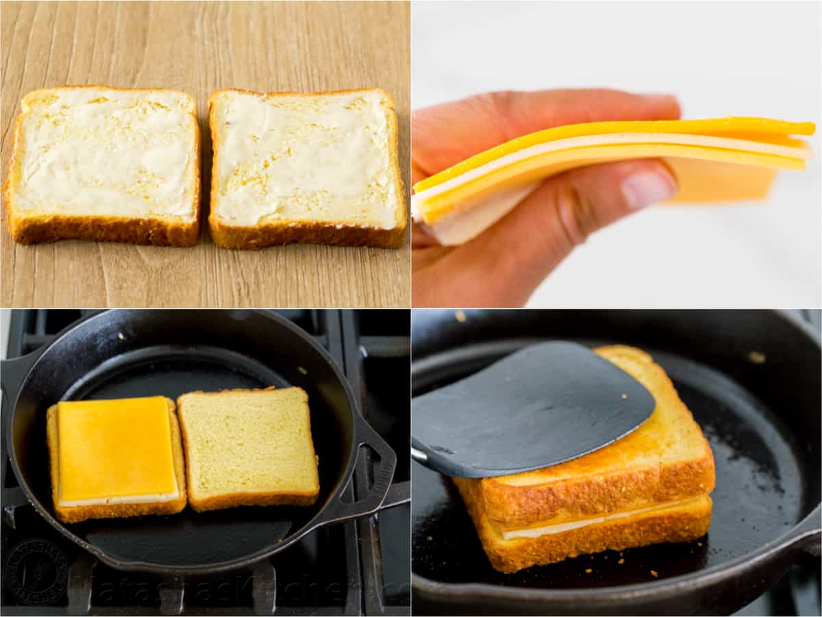 Step by step how to make a grilled cheese sandwich